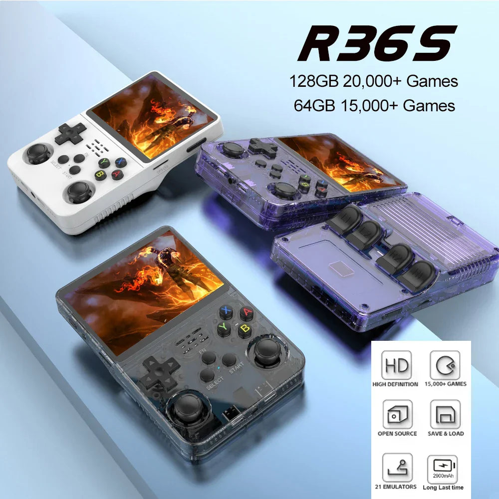 R36S Retro Console, 3.5 inch, Linux, 64GB/128GB Games, Gift