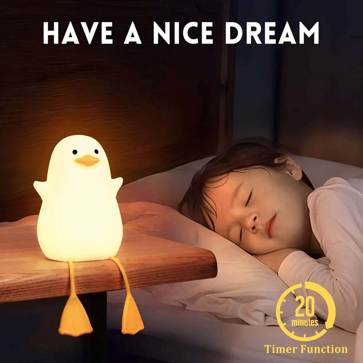 Creative duck-shaped LED lamp, USB, for a children's room