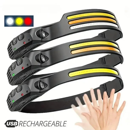 LED headlamp, rechargeable, 5 modes, motion sensor