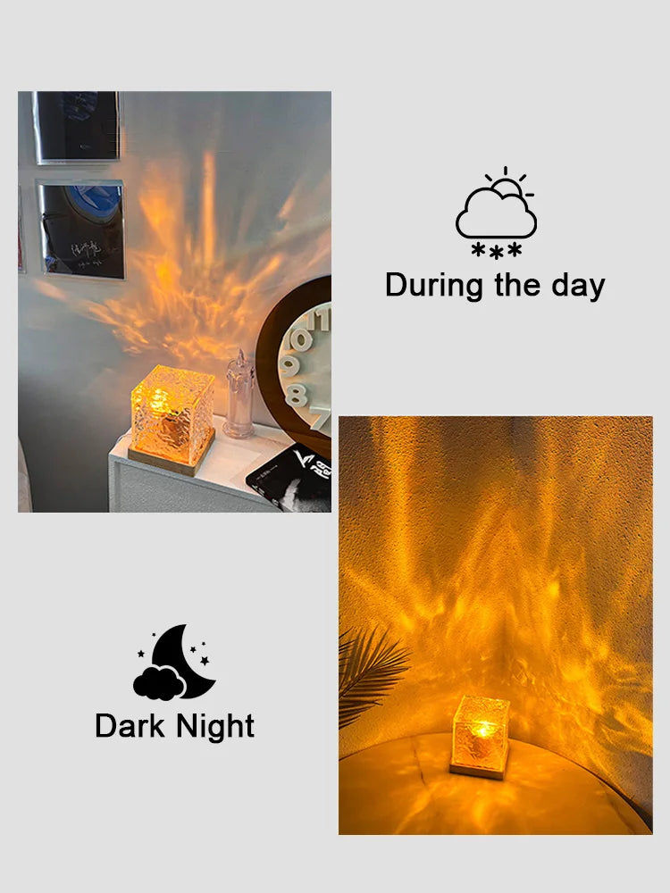 Crystal lamp with a light wave effect