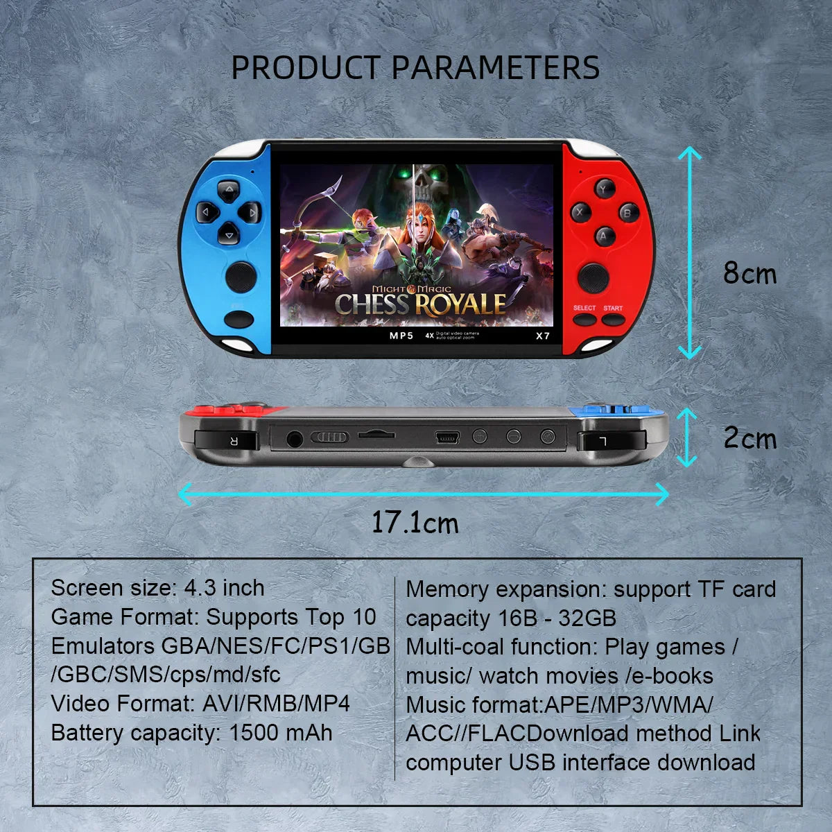 GAMINJA X7 Game Console, 4.3 Inch, 10,000 Built-in Games