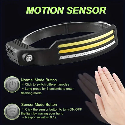 LED headlamp, rechargeable, 5 modes, motion sensor