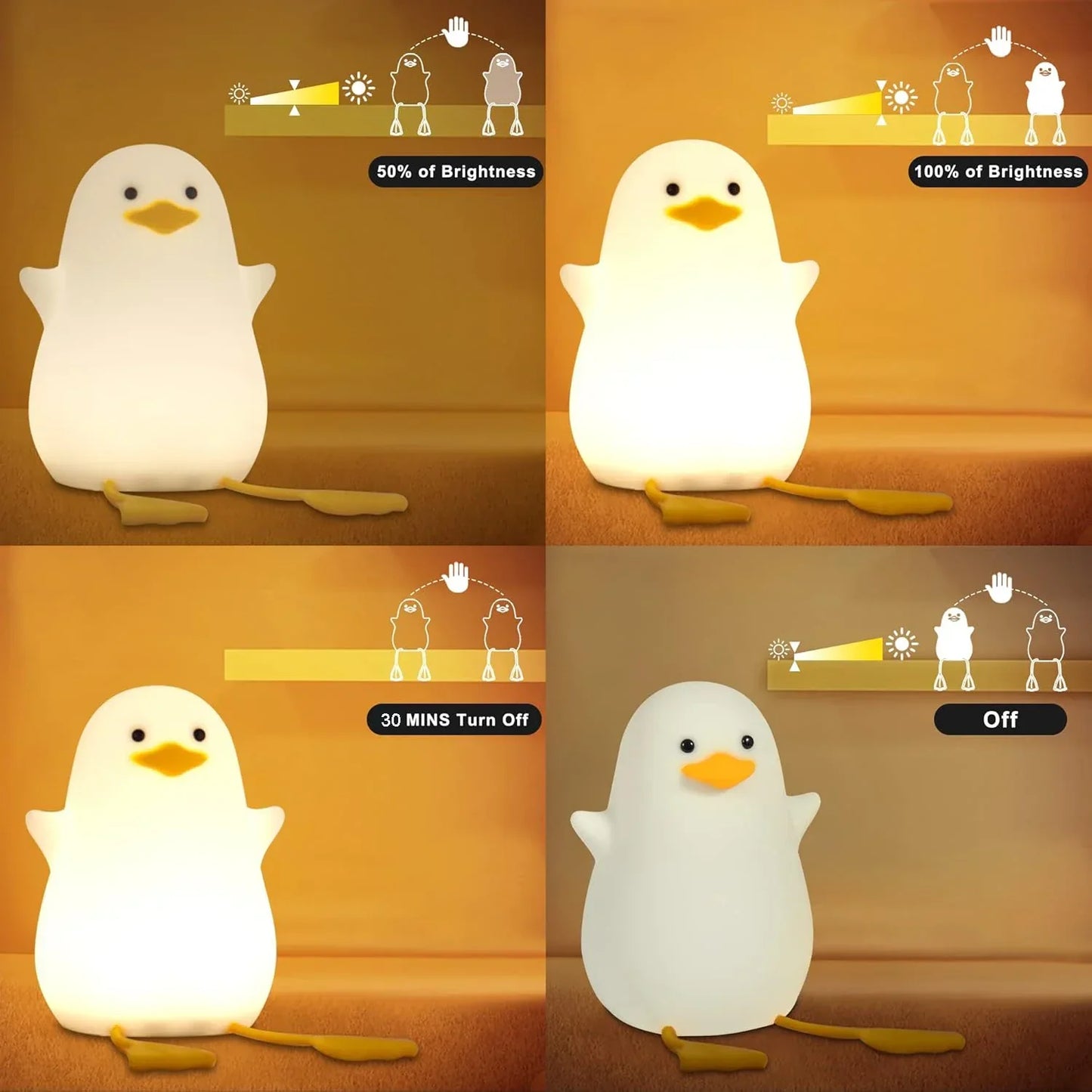 Creative duck-shaped LED lamp, USB, for a children's room