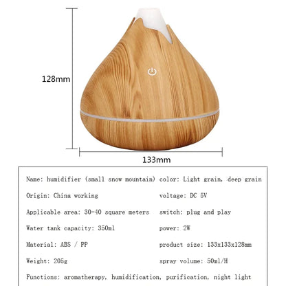 350ML Wood-Imitation Oil Diffuser with 7-Color LED