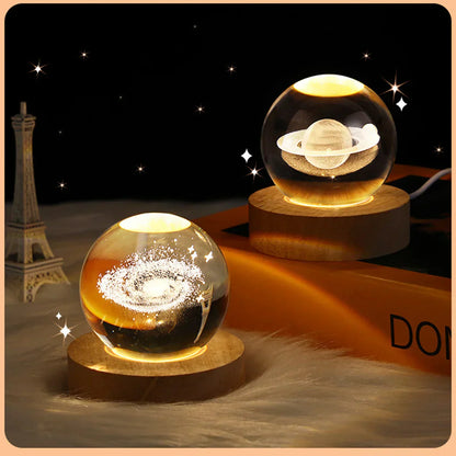 Crystal galaxy lamp with an astronaut