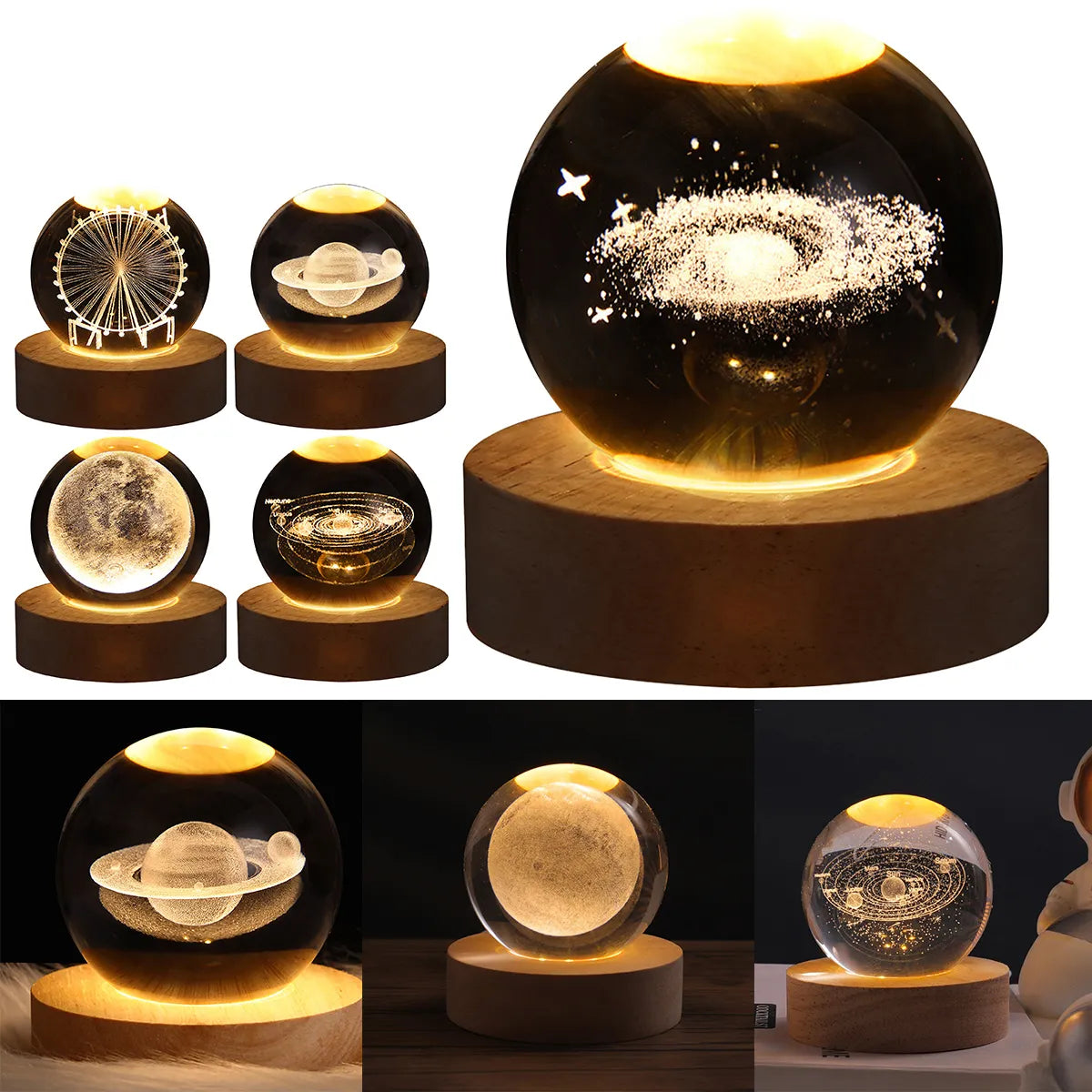 Crystal galaxy lamp with an astronaut