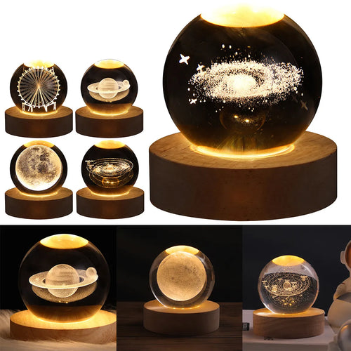 Crystal galaxy lamp with an astronaut