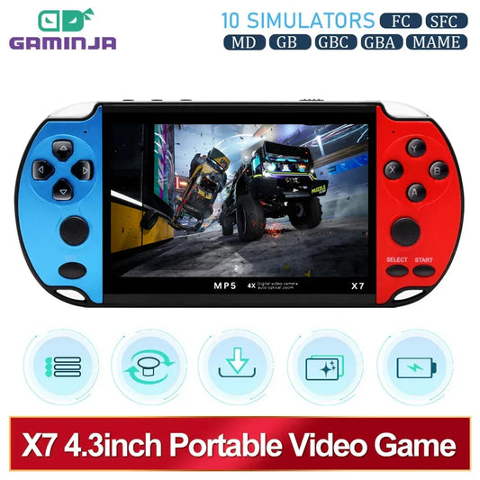 GAMINJA X7 Game Console, 4.3 Inch, 10,000 Built-in Games
