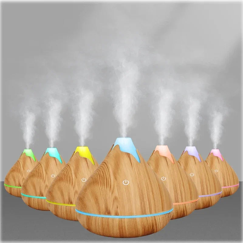 350ML Wood-Imitation Oil Diffuser with 7-Color LED
