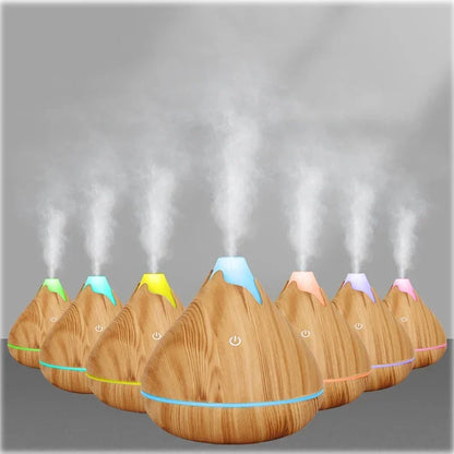 350ML Wood-Imitation Oil Diffuser with 7-Color LED